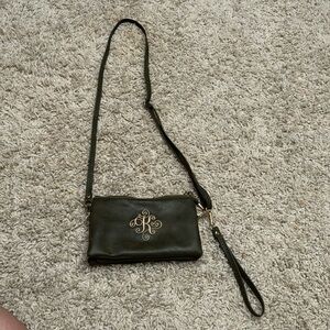 Olive Green Cross Body Bag with embroidered letter K
